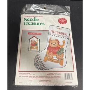 Needle Treasures Counted Cross Stitch Chair Bear Stocking Ornament Jen Denis JCA